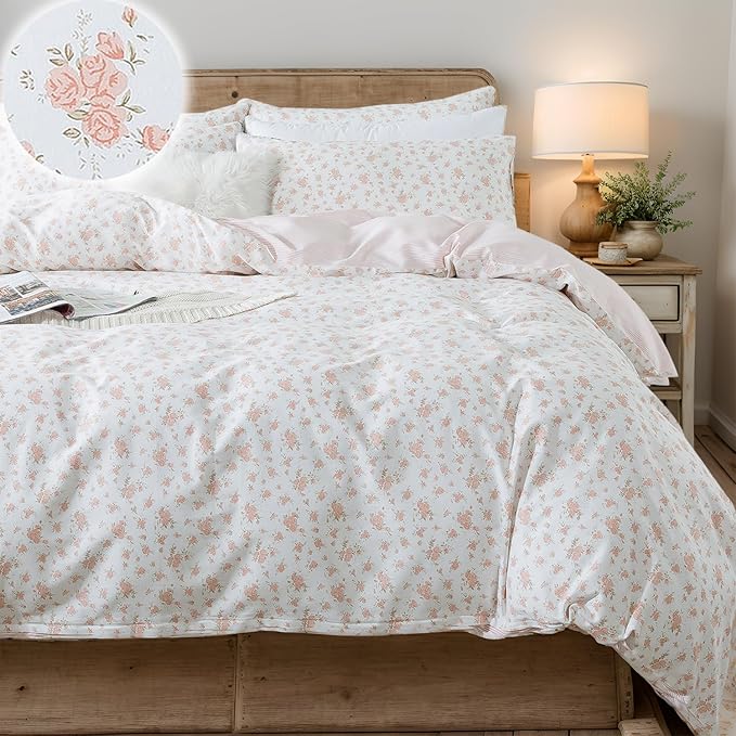 FADFAY Pink Floral Duvet Cover Set by CottonWorldSweetDream