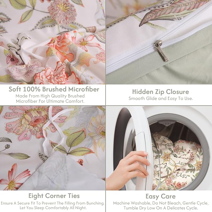 LONAVA King Floral 3 Pcs Duvet Cover Set, Breathable Soft Microfiber Glass - Image 7