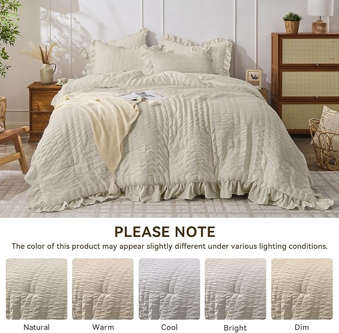 JOLLYVOGUE Full Size Comforter, 3 Pieces Oatmeal Seersucker Lightweight Full - Image 8