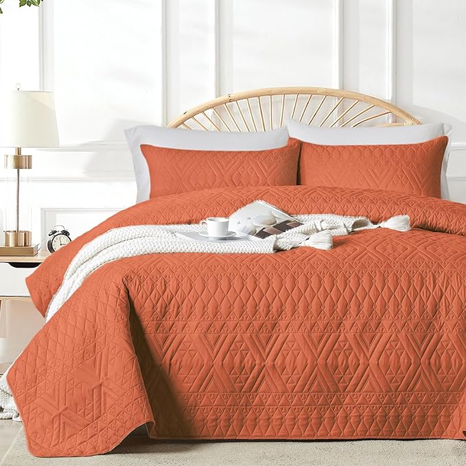 akkialla Full/Queen Size Quilt Bedding Set, Burnt Orange Lightweight Microfiber by akkialla