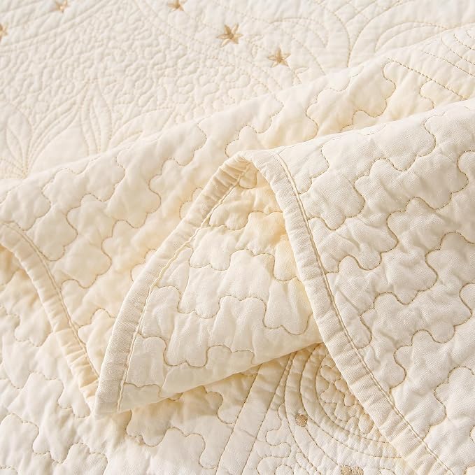 ROOMLIFE Quilt Set King Size 3D Floral Embroidery Pattern 3-Piece Cotton - Image 9