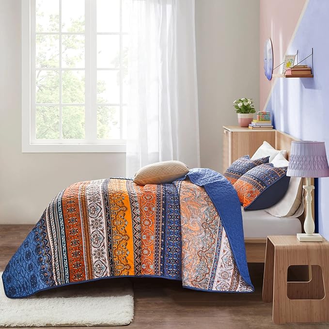 WONGS BEDDING Boho Fall Queen Quilt Set, Lightweight Microfiber Bed Decor - Image 4