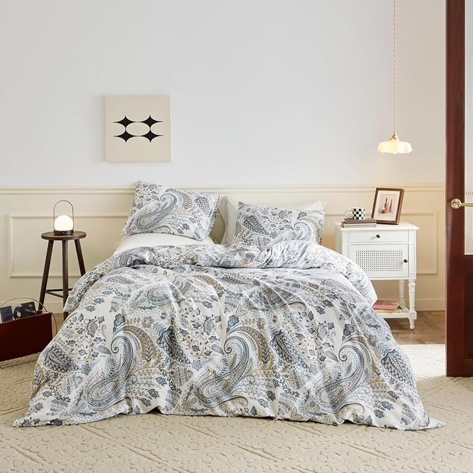 SUSYBAO Flower Paisley Duvet Cover Queen 100% Cotton 3 Pcs Set 1 Vintage Boho - Image 2