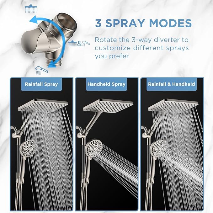 Dual Handheld Shower Head Combo, 2-in-1 Rain Shower Heads System Wide Rainfall - Image 5