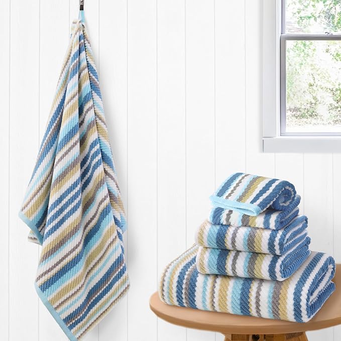 Striped Towels Set, 2 Bath 28"x52", 2 Hand 16"x27", 2 Face 13"x13", Luxury Bath by VOOVAMOVAS
