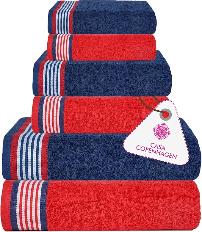 CASA COPENHAGEN He & She 6Pcs 100% Egyptian Cotton Large Designer Towels Gift by CASACOPENHAGEN