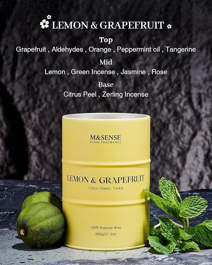 M&SENSE Lemon Candle Large for Home Scented, Lemon Soy Candles 21.2oz 120 Hour - Image 2