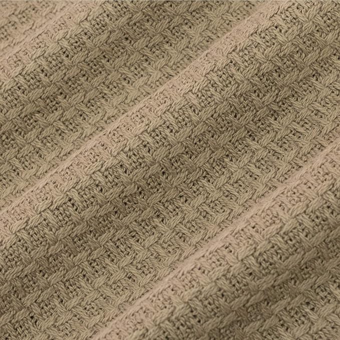 Sweet Home Collection 100% Fine Cotton Luxurious Basket Weave Blanket, Taupe - Image 3