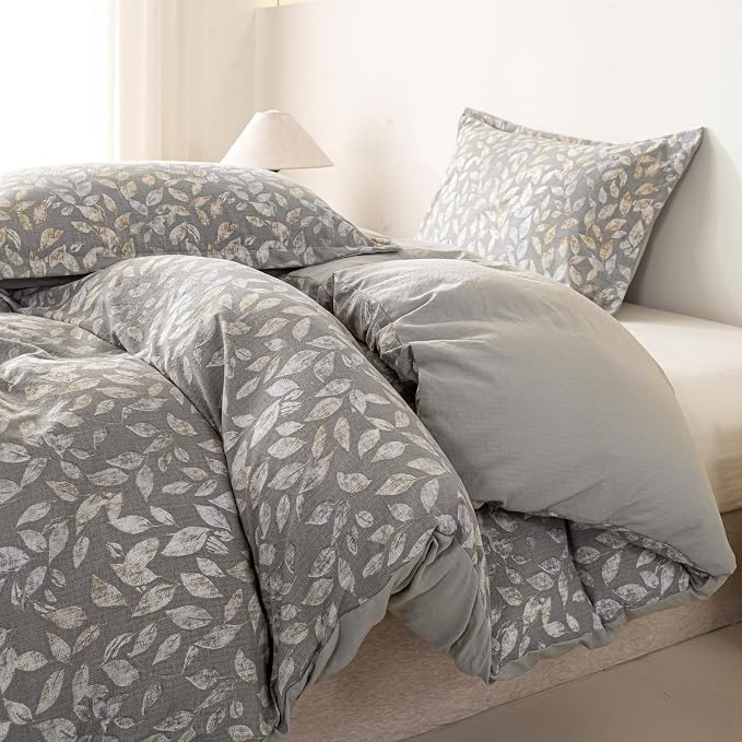 OAITE Brown Leaves Queen Size Duvet Cover-3 Pieces Prewashed Cotton-Like - Image 3