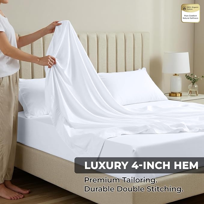Royale Linens 100% Organic Cotton Queen 2 Pack Flat Sheet Only - Image 6