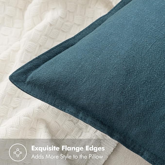 MIULEE Decorative Linen Euro Sham Pillow Covers 26x26 Blue ​Boho Farmhouse​ - Image 2