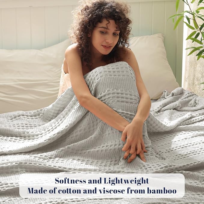 PHF Cooling Waffle Blanket King Size, Lightweight 60% Rayon from Bamboo & 40% - Image 2
