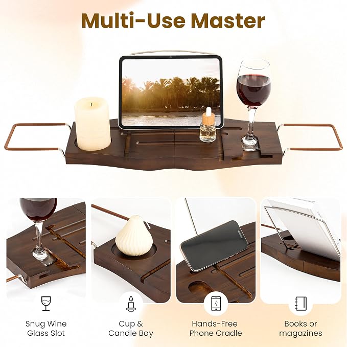 Teak Bathtub Tray Expandable Bathroom Tray - Image 2