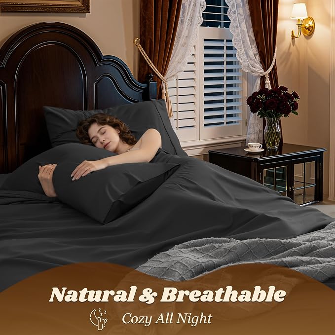 LBRO2M 100% Cotton Sheets Set Deep Pocket 19", 1000 Thread Count California - Image 5
