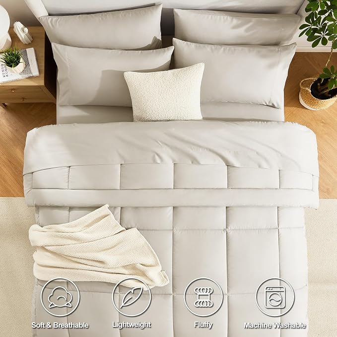 CozyLux Twin XL Comforter Set Beige, 5 Pieces Twin Extra Long Bed in a Bag - Image 2