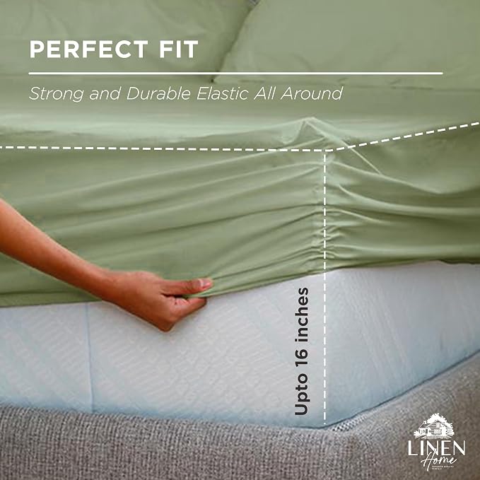 Linen Home 100% Cotton Percale Weave Fitted Sheet, Full Size, 1 Deep Pocket - Image 3