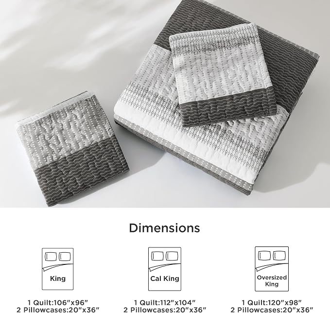 Litanika Quilt King Size Dark Grey, Stripe Patchwork Summer Bedspread Coverlet - Image 6