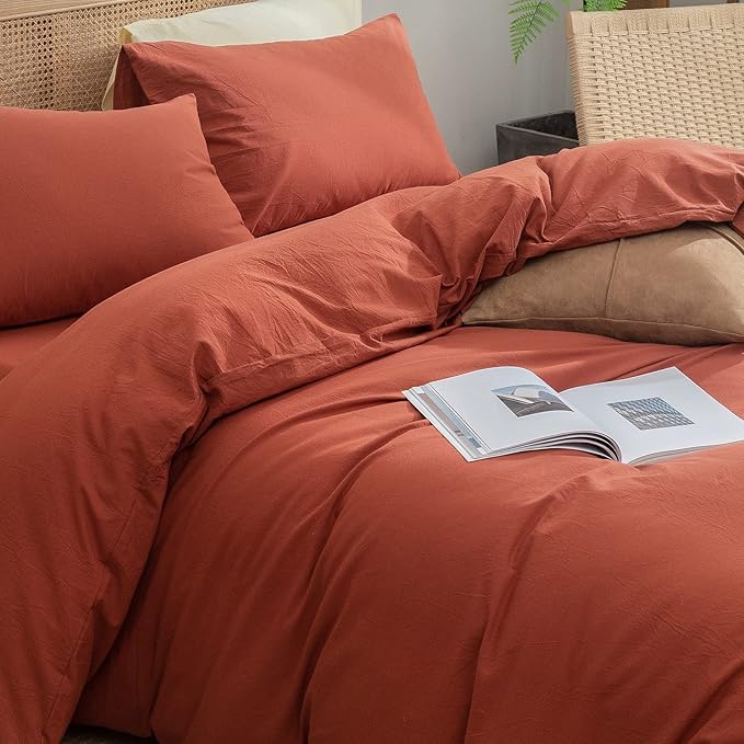 BESTOUCH Duvet Cover Set 100% Washed Cotton Linen Feel Super Soft Comfortable - Image 2