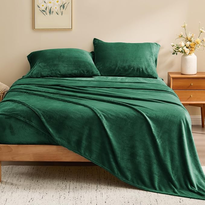 BEDELITE Flannel Sheets Queen Size Dark Green - Image 2