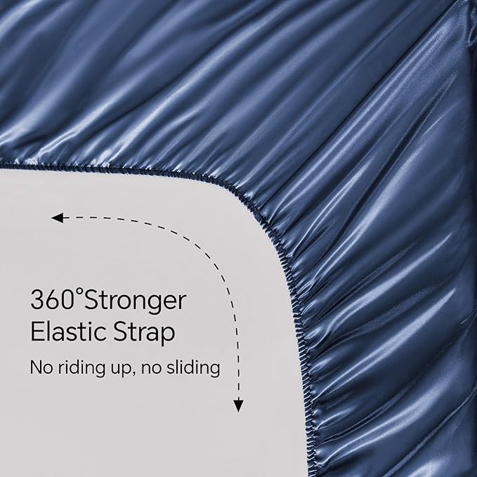 BEDELITE California King Sheets Set, Luxury Soft Navy Satin Sheets - Image 5