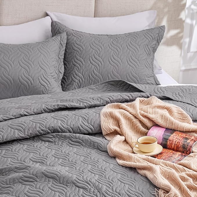 Love's cabin Twin Quilt Bedding Set Grey Bedspreads - Image 7
