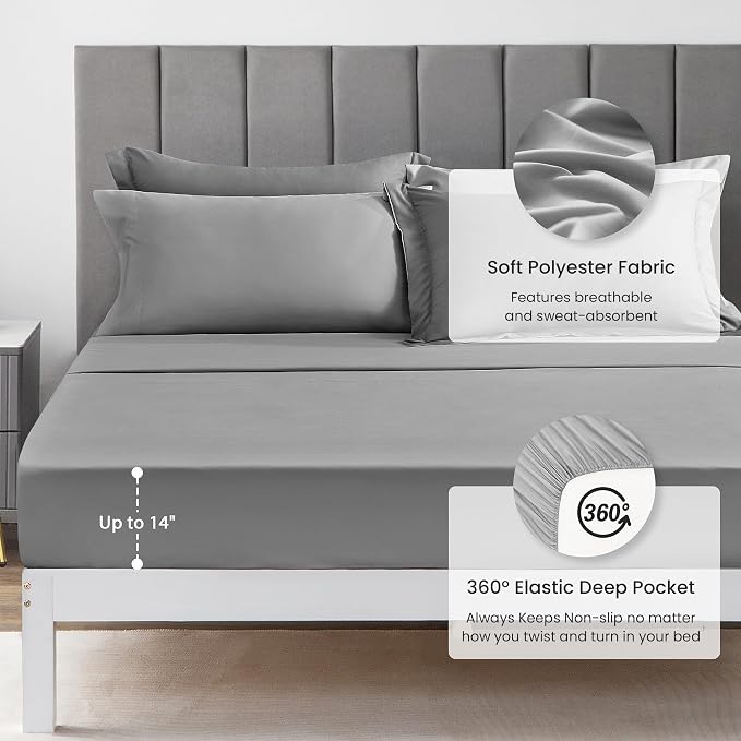 Love's cabin Twin XL Comforter Set Grey, 5 Pieces Twin XL Bed in a Bag - Image 4