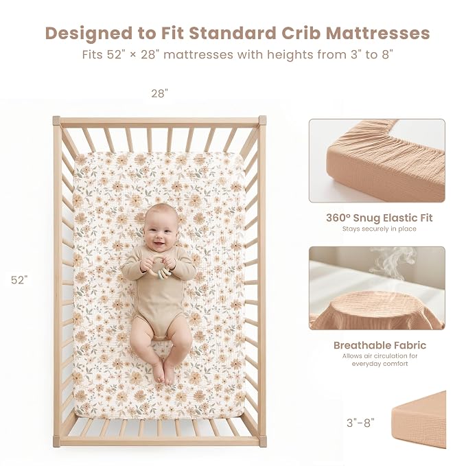 Konssy Muslin Crib Sheets 2 PCS 100% Cotton Baby Crib Sheets - Image 5