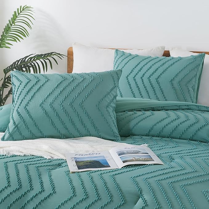 Andency Grayish Teal Comforter Set Queen Size, Boho Soft Warm Tufted Bedding - Image 4