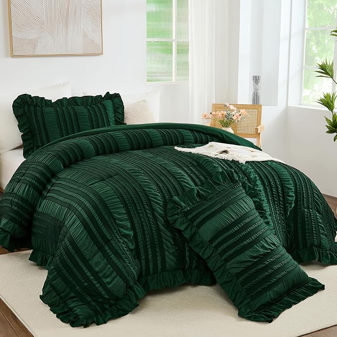 WONGS BEDDING Queen Size Comforter, Christmas Emerald Green Boho Comforter Set - Image 9