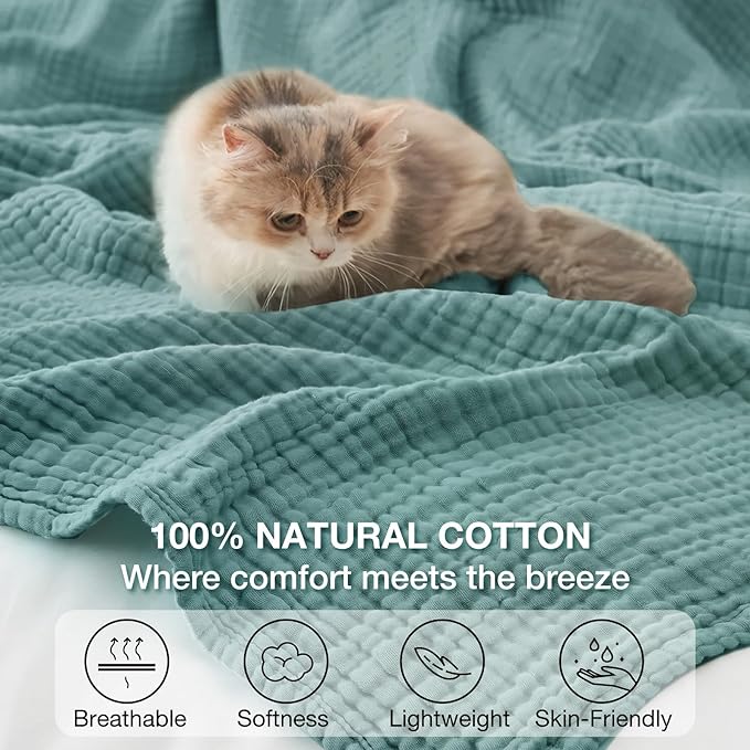 100% Cotton Muslin Blanket Large 50" x 70", 6 Layers Breathable and Lightweight - Image 6