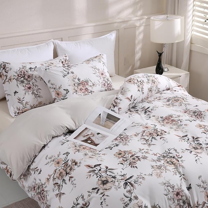 LONAVA Queen Floral 3 Pcs Duvet Cover Set, Breathable Soft Microfiber Light - Image 8