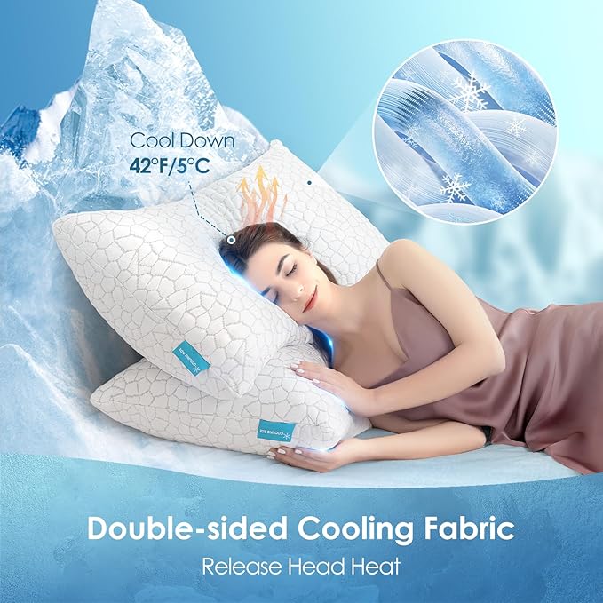 Cooling Pillows King Size Set of 2, Firm Shredded Memory Foam Pillows - Image 2