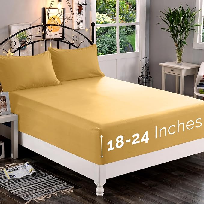 Elegant Comfort 1500 Premium Quality Fitted Sheet Ultra Soft 18-24 Inch Extra by ELEGANTCOMFORT