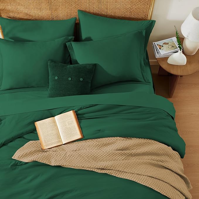 WRENSONGE Full Size Comforter Sets, 7 Pieces Emerald Green Bed in a Bag - Image 3