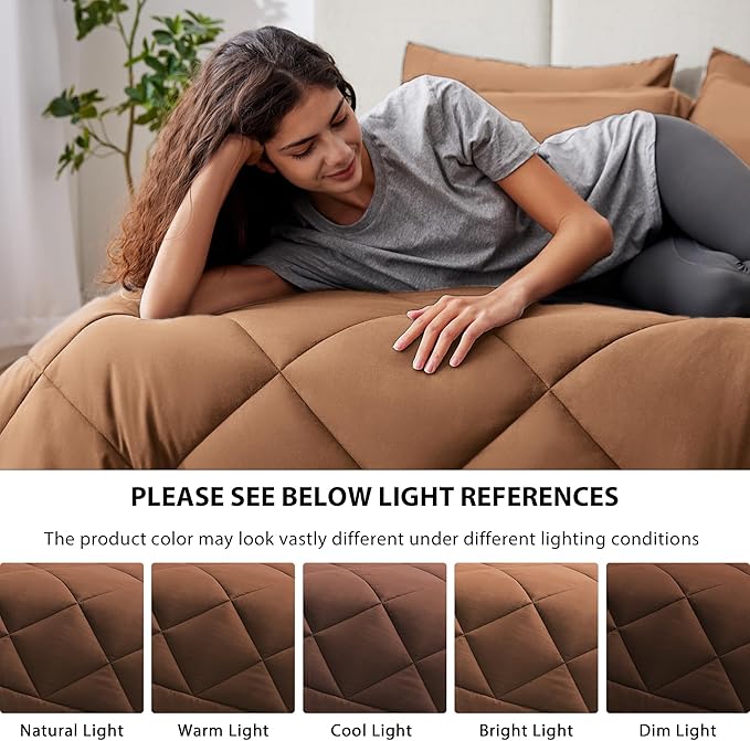 Love's cabin King Size Comforter Set Mocha Mousse, 7 Pieces King Bed in a Bag - Image 5