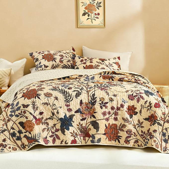 Litanika Floral Beige Quilt Queen Size by Litanika