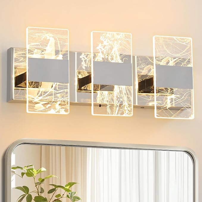 Modern LED Bathroom Light Fixtures Dimmable 3-Light Chrome Vanity Light by NADOSAHomeLighting