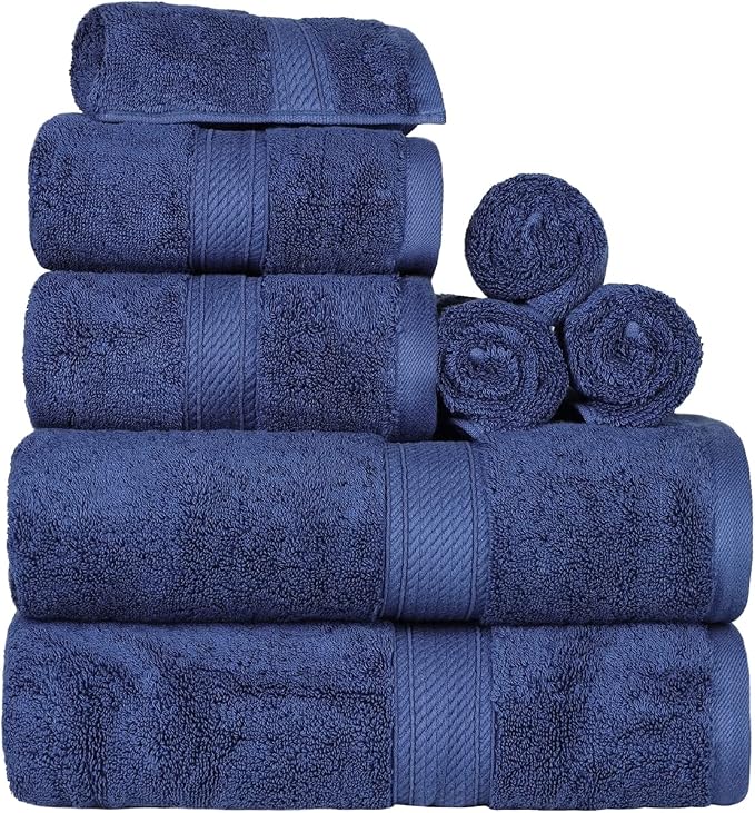 SUPERIOR Egyptian Cotton Pile 8 Piece Towel Set, Includes 2 Bath, 2 Hand by SUPERIOR