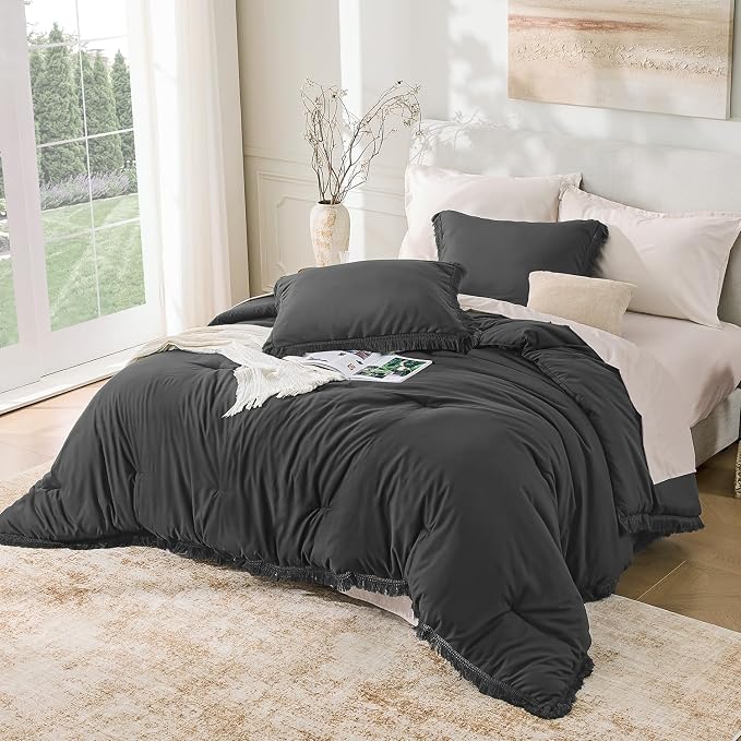 Andency Full Size Comforter Set Dark Grey, 3 Pieces Boho Lightweight Bedding - Image 6