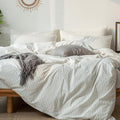 MooMee Striped Duvet Cover Set 100% Washed Cotton Linen Like Textured by MOOMEE