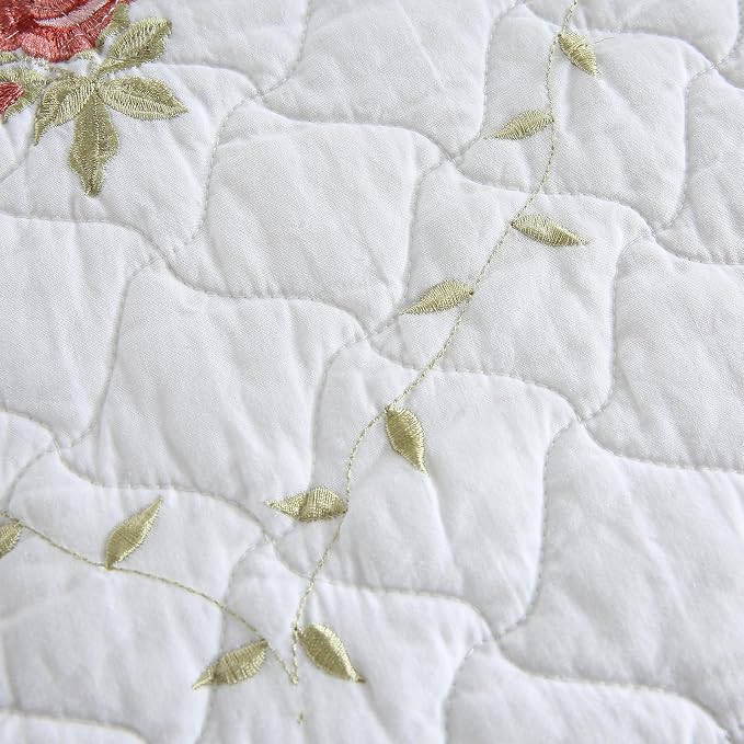 ROOMLIFE Quilt Set King Size 3D Floral Peony Embroidery Pattern 3-Piece Cotton - Image 7