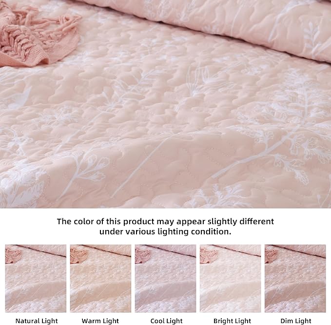 JANZAA Quilts Queen Size Blush Quilt Botanical - Image 4