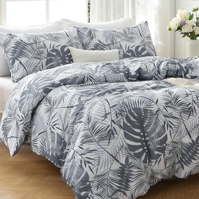 MUXHOMO Duvet Cover Queen Size, Reversible Floral Black & Grey Duvet Cover Set - Image 5