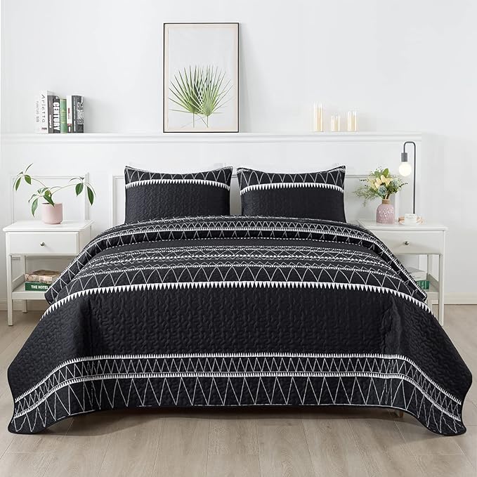Andency Black Oversized Super King Quilt Set, 3 Pieces Boho Lightweight Soft by Andency