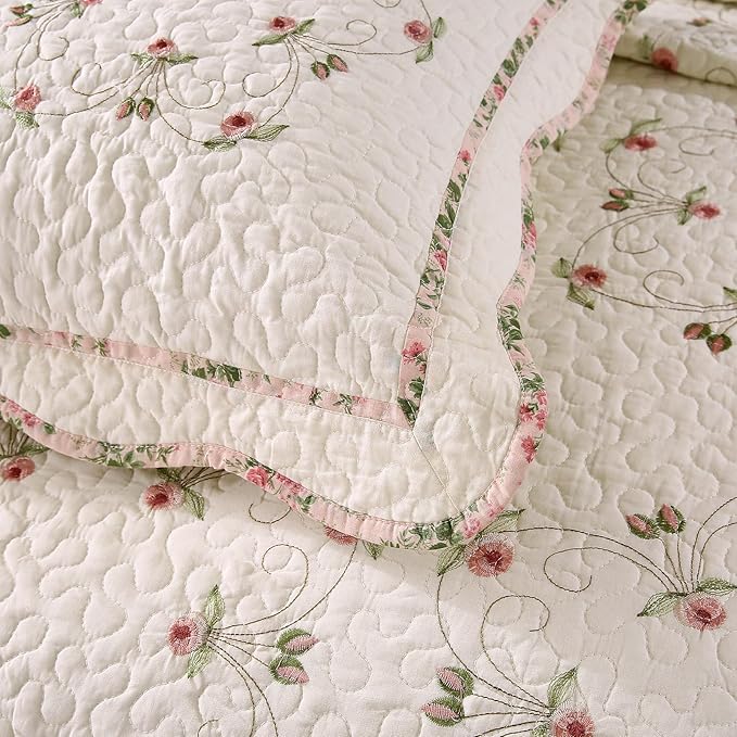 Quilt Set Floral Leaves 3D Embroidery Pattern 3 PCS Cotton Reversible Quilted - Image 8