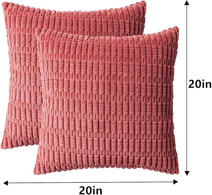 Aegero Pack of 2 Corduroy Decorative Throw Pillow Covers 20x20 InchSoft Boho - Image 7