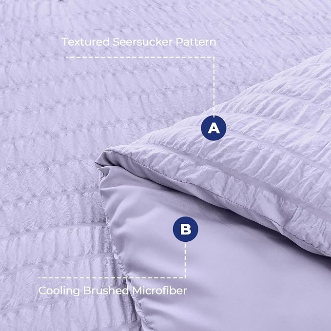 HYMOKEGE Light Purple Full Size Comforter Sets Seersucker 7 Pieces, All Season - Image 4