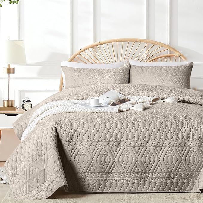 akkialla Twin Quilt Set, Taupe Lightweight Microfiber Bedspread Coverlet by akkialla