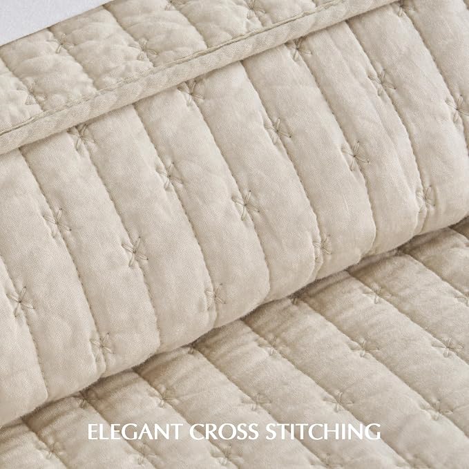 EVERGRACEHOME Cross Stitch Pre-Washed Cotton Quilt Bedding Set King Size - Image 5