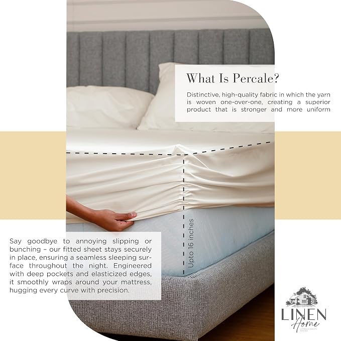 Linen Home 100% Cotton Percale Sheet Set Pack of 2, Queen Size, Deep Pocket - Image 4